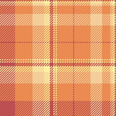 Tekstil ekose kumaşına, çöl vektör desenine bak. Döşeme kumaşı turuncu ve kehribar renk paleti ile pürüzsüz arka plan tartanı.