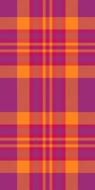 Kumaş kumaş arkaplanı, ince ekose vektör tartan. Pembe ve canlı mandalina rengi paletinde saten desen denetimi.