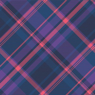 Kraliyet tekstil kontrol vektörü, kadınların ekoseli moda geçmişi. Mozaik kumaş deseni mavi ve mor renk paletinde.