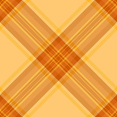 Sezonluk kumaş deseni, sanat eseri kusursuz kumaş kontrolü. Kehribar ve turuncu renk paletinde lüks vektör ekose arka plan tartanı.