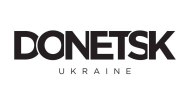 Ukrayna ambleminde parmak izi ve ağ için Donetsk. Tasarım, modern yazı tipinde cesur tipografiye sahip geometrik stil, vektör illüstrasyonuna sahiptir. Beyaz arkaplanda izole edilmiş grafiksel slogan harfleri.