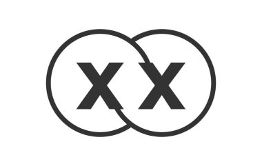 XX şirketinin ana hatları ve X harfleriyle simgesi. Marka kimliği için birleşmiş iki dairenin logo şablonu, logotip. Vektör Sonsuzluk sembolü ve teknoloji işareti.