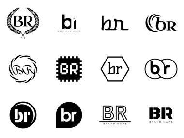 BR logo şirketi şablonu. B ve R harfleri logoti. Tasarım elemanları ile farklı klasik serif harfleri ve modern kalın metin ayarla. İlk yazı tipi tipografisi. Koleksiyon trend iş kimliği.