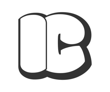 IC logosu, karikatür harfleri, graffiti stili siyah beyaz siluet. Festival partisi için modaya uygun anaokulu ve C harfi metni, kişisel baş harfler, çocuklar için funky print ve web. Vektör illüstrasyonu.