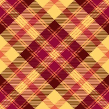 Dişsiz vektör dokusu, nostaljik tartan dokusu arka plan. Kırmızı ve kehribar renk paletinde tekstil denetimi.