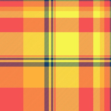 Diğer tekstil ekose arka plan, tartan vektör kontrolü. Şatafatlı, dikişsiz desen kumaş kırmızı ve sarı renk paleti ile.