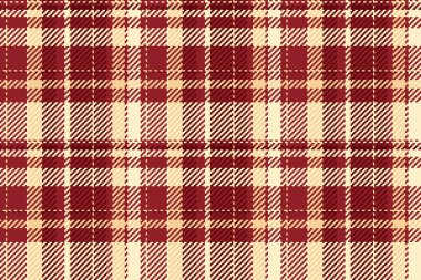 Kumaş desenli tartan depola, şık arka plan kontrol vektörü. Ekose kumaş desenli yemek. Kırmızı ve beyaz badem rengi paleti..