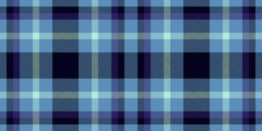 Karmaşık desenli ekoseli, vektör kontrollü tekstil. Cyan ve siyah renk paletinde hippi tartan kumaş arkaplan dokusu.