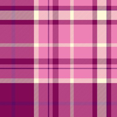 Ulusal model kusursuz arka plan, nostaljik ekose kumaş. Avcı kumaş doku vektörü Pembe ve açık sarı renk paleti ile kontrol.