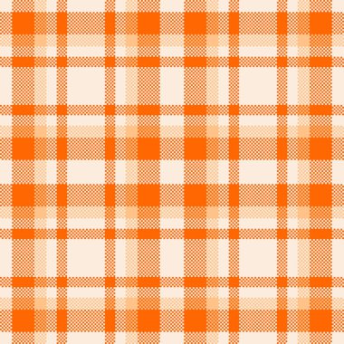 Sıcak turuncu ve kremalı dikişsiz desen sonbahar tasarımları için ideal. Bu klasik ekoseli kumaş dokusu tekstil, hediye paketi ve rahat düşmüş arka planlar için mükemmeldir..