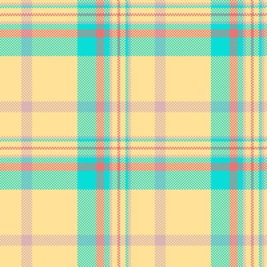 Katmansız ekose kumaş, şekillendirilmiş çek dokusu tekstili. Kehribar ve gök mavisi renk paletinde gerçek desen tartan arkaplan vektörü.