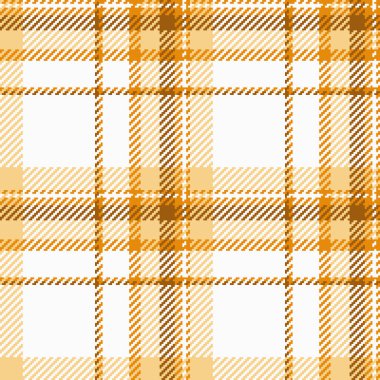 Dikensiz arkaplan boyası, keten desenli tartan kumaş. Vektör ekose desenini beyaz ve turuncu renk paletine sığdır.