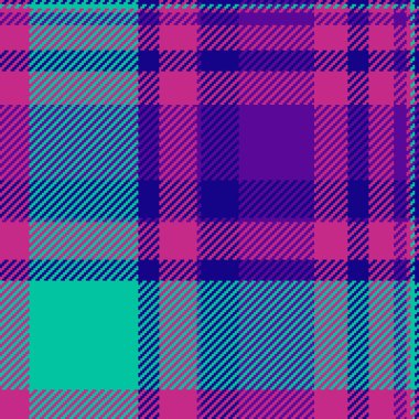 Canlı ekose desenli, koyu mavi, pembe ve mor tonlarda. Bu kusursuz geometrik tasarım klasik tekstil üzerinde modern bir büküm sunar, moda, marka ve dijital sanat için idealdir..