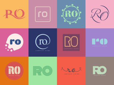 RO logo şirketi şablonu. R ve O harfi logoti. Tasarım elemanları ile farklı klasik serif harfleri ve modern kalın metin ayarla. İlk yazı tipi tipografisi. Koleksiyon trend iş kimliği.