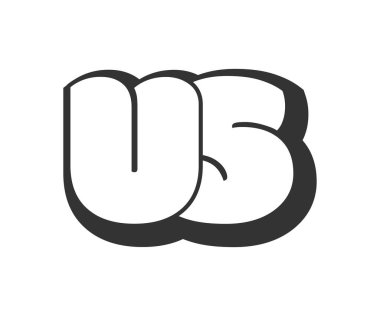 Amerikan logosu, balon komedi harfleri, graffiti stili siyah beyaz siluet şeklinde yuvarlanmış. Festival partisi için modaya uygun bir okul öncesi anasınıfı mektubu, baş harfler, çocuklar için funky print ve web. Vektör illüstrasyonu.