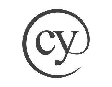 Çember şeklinde e-posta işareti tarzında iki harften oluşan CY logosu. Marka kimliği için C ve Y yuvarlak şirket logosu.