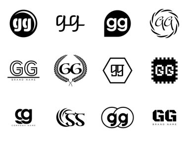GG logo şirketi şablonu. G harfi ve G logosu. Tasarım elemanları ile farklı klasik serif harfleri ve modern kalın metin ayarla. İlk yazı tipi tipografisi. Koleksiyon trend iş kimliği.