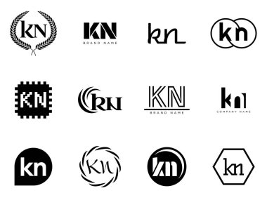 KN logo şirketi şablonu. K harfi ve n logoti. Tasarım elemanları ile farklı klasik serif harfleri ve modern kalın metin ayarla. İlk yazı tipi tipografisi. Koleksiyon trend iş kimliği.