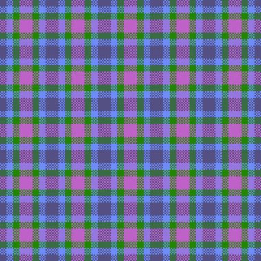 Canlı mor, yeşil ve mavi dijital ekose. Bu kusursuz pikselli tartan modern tekstil tasarımları, yaratıcı arka planlar ve modaya uygun moda veya ambalaj kağıdı projeleri için mükemmeldir..