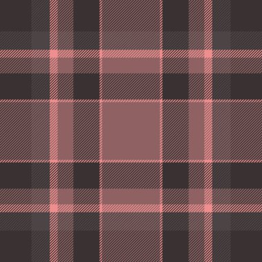 Golf pürüzsüz desenli tartan, acayip bir kontrol dokusu. Ekose kumaş vektörünü kırmızı ve koyu renk paletinde yazdır.