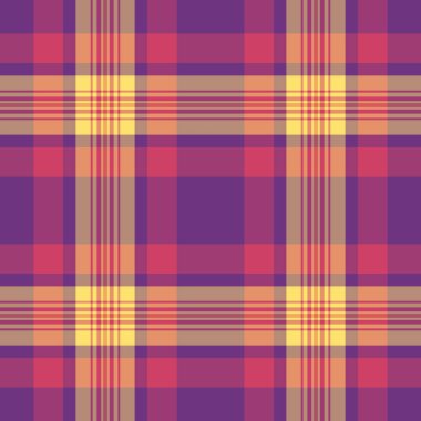 Karmaşık tartan kontrolü tekstil, trend vektörsüz kumaş. Hindistan desenli arka plan ekoseli turuncu ve pembe renk paleti.