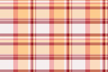 Yatak kontrolü kumaş dokusu, basit ekose desenli tartan. Kırmızı ve açık renk paletinde tekstil arka planının pürüzsüz vektörü.