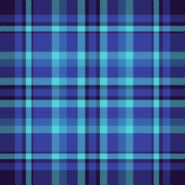 Tee tartan kumaş vektörü, tasarımcı desenli tekstil arka planı. Mavi ve cyan renk paletinde ekose dokusunu kontrol et.
