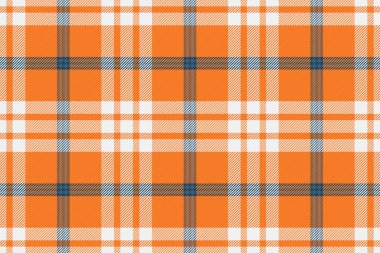 Kart kumaş taşıyıcı tekstil, kareli kumaş kontrolü. Boşluk desensiz tartan arkaplanını beyaz ve turuncu renk paletine kopyala.