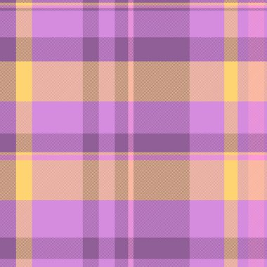 Törensel arka plan kumaşı pürüzsüz, zarif tartan şablonu. Mor ve kehribar renk paletinde düzenli doku ekose tekstil vektörü.