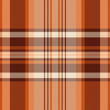 İskoç vektör dokusu, çizgili arka plan tartan dikişsiz. Rahatla desen turuncu ve kırmızı renk paleti ile ekose kumaş kontrol.