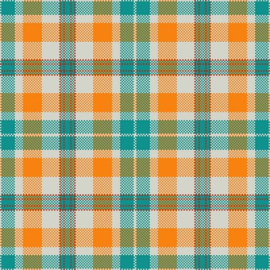 Canlı turuncu ve deniz mavisi desenli arka plan. Bu dikişsiz tartan dokusu sonbahar tekstil ürünleri, rahat ev dekorları veya dijital arka planlar için mükemmeldir. Klasik ama modern bir geometrik tasarım..