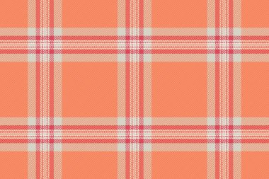 Cazibeli ekose kumaş taşıyıcısı, açık ekoseli, dikişsiz kumaş. Turuncu ve açık renk paletinde arka plan desenlerini kontrol et.