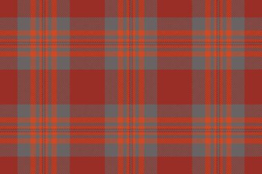 Simetri ekose vektör tartan, güçlü arka plan tekstil deseni. Kırmızı ve loş gri renk paletindeki kumaş dokusunu pürüzsüz kontrol et.
