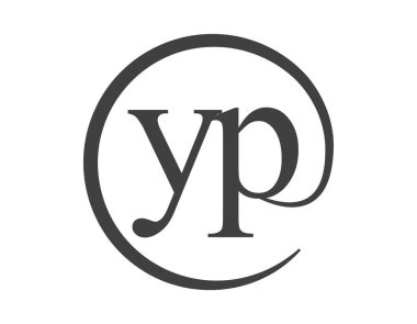 Çember şeklinde e-posta işareti tarzında iki harften oluşan YP logosu. Marka kimliği için Y ve P yuvarlak şirket logosu.