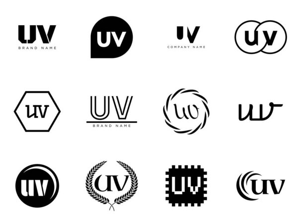 UV logo company template. Letter u and v logotype. Set different classic serif lettering and modern bold text with design elements. Initial font typography. Collection trendy business identity.