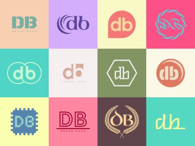 D.B. logo şirketi şablonu. D ve B harfleri logoti. Tasarım elemanları ile farklı klasik serif harfleri ve modern kalın metin ayarla. İlk yazı tipi tipografisi. Koleksiyon trend iş kimliği.