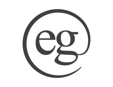 Çember şeklinde e-posta işareti tarzında iki harfli EG logosu. E ve G marka kimliği için iş şirketinin logosu.
