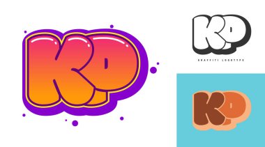 Festival ya da parti için KP logo tasarımı. Graffiti tarzında ilk harf k ve p. Yazı tipi tipografisinin yaratıcı modern harfleri. Modayı takip eden logotlar ya da kimlikler. Vektör illüstrasyonu.