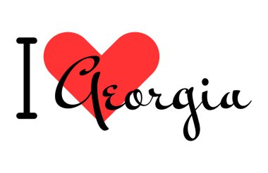 Georgia 'yı seviyorum. Kırmızı kalpli el yazısıyla yazılmış mektuplar. Yazılı t-shirt, afiş, poster, çıkartma veya etiket için modern tasarım harfleri.