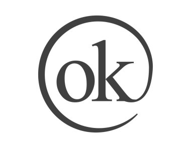 Çember şeklinde e-posta işareti tarzında iki harften oluşan bir logo. O ve K marka kimliği için şirket logosu yuvarlak.