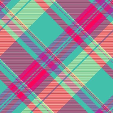 Aşınmış vektörsüz ekose kumaş, Kore kumaşı desenli tekstil. Duvet kapağı arkaplan tartan dokusunu mavi ve parlak renk paletinde kontrol et.