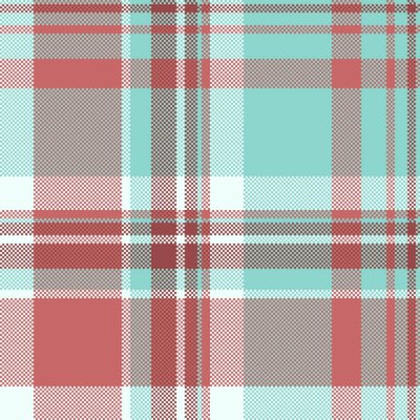 Zor desenli dikişsiz kumaş, uzun arka plan vektör tekstili. Kırmızı ve gök mavisi renk paletinde desen ekoseli ekoseyi tekrar ediyorum.