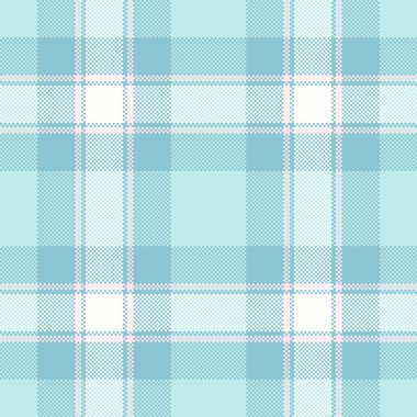 Yoğun arkaplan yapısı, çoklu tartan kontrolü. T-shirt ekose kumaş kumaş ışık ve cyan renk paleti.