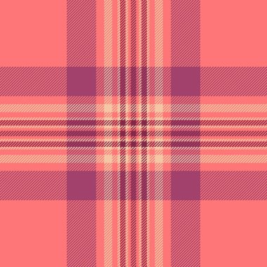Diwali tekstil ekose kontrolü, saflık arka planı, kusursuz kumaş. Çevrimiçi doku vektör tartan deseni kırmızı ve pembe renk paletinde.