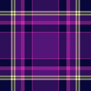 Doğumgünü kumaşı pürüzsüz arka plan, battaniyeli kumaş desenli tartan. Folklor vektör ekose desen denetimi koyu ve mor renk paletinde.