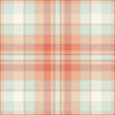 Yatak desenli ekose kumaş, masa örtüsü desenli dikişsiz kumaş. Beyaz ve turuncu renk paletinde aşağı vektör tartan kontrol arkaplanı.