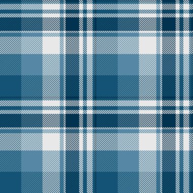 İnce ekose kumaş desenli, tekstil denetimi sonrası. Cyan ve beyaz renk paletinde hediye kartı arkaplan dokusu tartan vektörü.