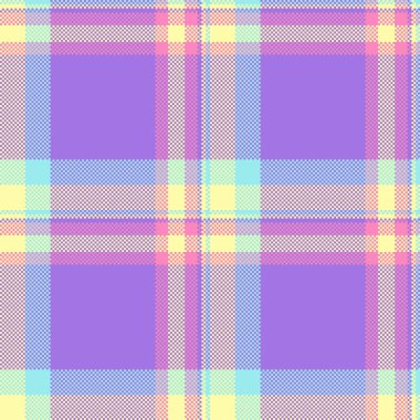 Kraliyet tekstil ekoseli, yaratıcı kumaş tartan vektörü. Mor ve sarı renk paletinde tatil dokusu şablonu kontrolü.
