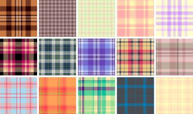 Mevsimlik dekoratörler için ekose demet. Koordineli sayfalar yapılandırılmış ve rahat görünüyor. Vektör biçimi keskin bir şekilde yazdırır.