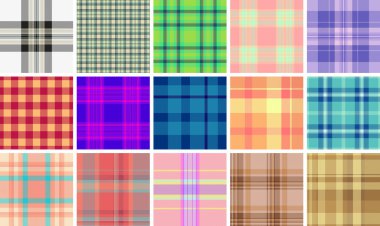 Gömlekler, elbiseler ve pijamalar için ekose koleksiyonu. Kusursuz tartan desenleri çocuk giyim kalitesini arttırır. Vektör yolları kesin kalır.